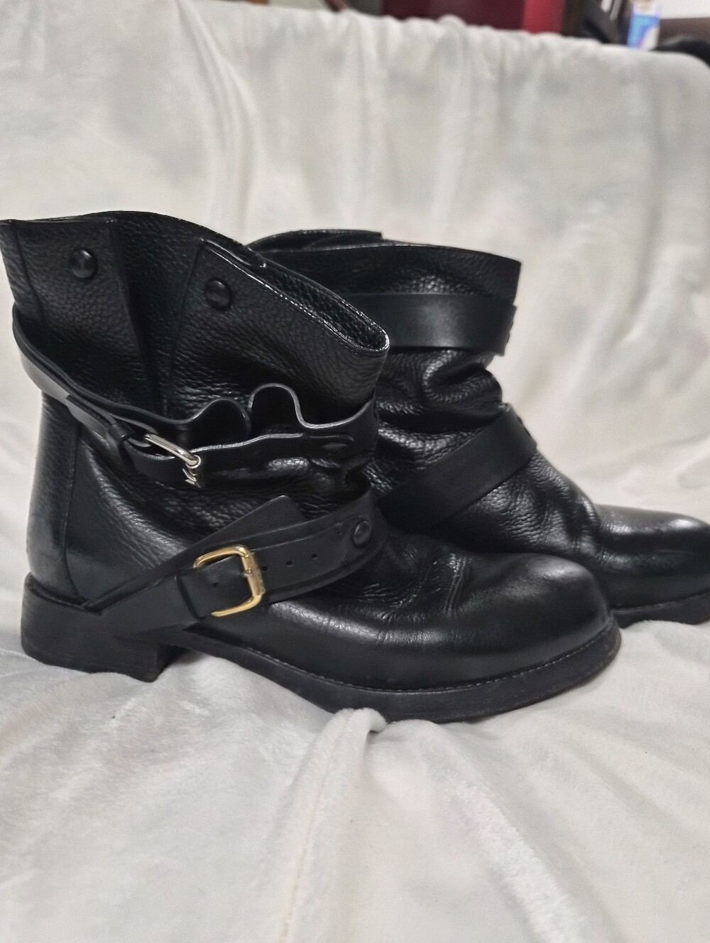 Chloe Black Leather MOTO Double Buckle Straps Ankle Boots